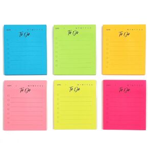 Paper Junkie 6 Pack Small to Do List Sticky Notes, Daily Planning Notepad for Memos, 6 Neon Colors (3 x 3.5 in)