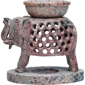 Elephant Standing Oil Burner Wax Melter Elephant Design Essential Oil Burner Diffuser Made of Soapstone with Tea Light Holder Aromatherapy