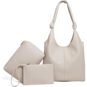 Vegan Leather Hobo Purses set, Slouchy Shoulder Bag Knotted Hobo Bags for Women with a small Purse and Clutch Handbag