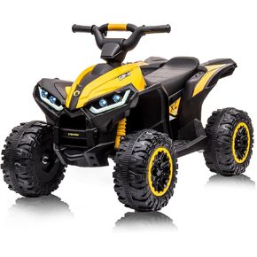 Kids ATV Ride on Toy 12V 4 Wheeler Battery Powered Quad Toy Vehicle with Music, Horn, High Low Speeds, LED Lights, Electric Ride On Toy, Soft Start, for Boys & Girls Gift, Yellow