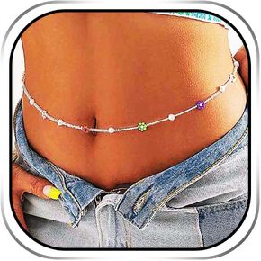 Sixexey Beads Waist Chain Colorful Beaded Body Chain Flower Belly Chains Summer Beach Body Jewelry for Women