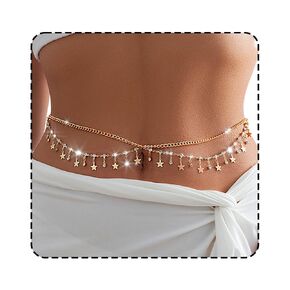 Bodiy Sequin Belly Body Chain Gold Rhinestones Waist Chains Layered Body Jewelry Crystal Sparkly Bikini Waist Accessory for Women Girls