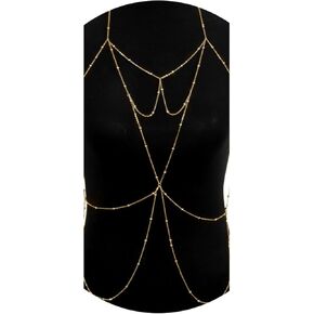 D.Bella Gold Body Chains for Women, Sexy Layered Belly Waist Chain Crossover Bikini Bra Chain, Summer Beach Rhinestone Body Jewelry