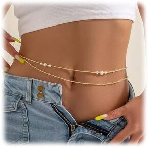 Summer Beach Waist Chain for Women Pearl Body Chain Waist Bikini Bead Belly Chain Jewelry Body Jewelry Accessories for Girls (A:style 1)
