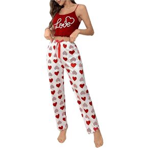 SHENHE Women's 2 Piece Cute Cartoon Print Sleeveless Cami Top and Pants Sleeveless Pajama Sets