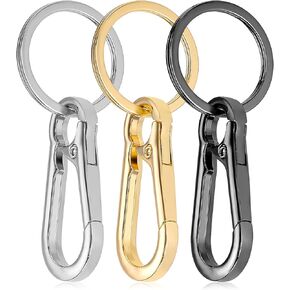 Mozeat Lens 3 Pcs Metal Keyring Keychain Clip Keychains Key Ring Chain Hook Clips Holder Organizer for Car and Keys Finder for Men Women Black Silver Gold