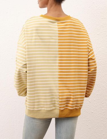 Women Oversized Striped Color Block Sweatshirts Y2K Crewneck Long Sleeve Pullover Tops Casual Loose Preppy Fall Shirts in Kuwait