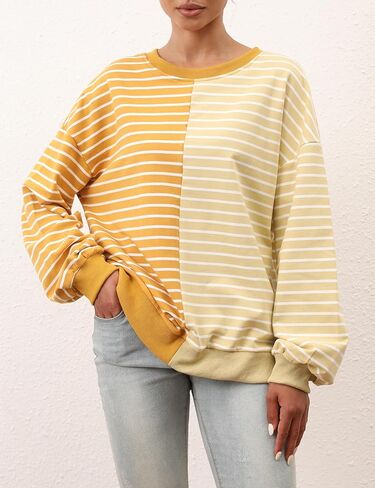 Women Oversized Striped Color Block Sweatshirts Y2K Crewneck Long Sleeve Pullover Tops Casual Loose Preppy Fall Shirts in Kuwait