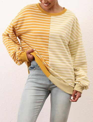 Women Oversized Striped Color Block Sweatshirts Y2K Crewneck Long Sleeve Pullover Tops Casual Loose Preppy Fall Shirts in Kuwait