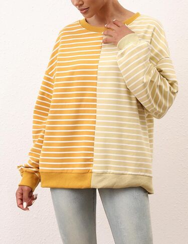 Women Oversized Striped Color Block Sweatshirts Y2K Crewneck Long Sleeve Pullover Tops Casual Loose Preppy Fall Shirts in Kuwait