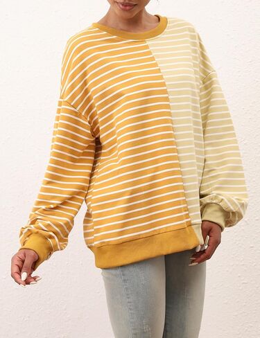 Women Oversized Striped Color Block Sweatshirts Y2K Crewneck Long Sleeve Pullover Tops Casual Loose Preppy Fall Shirts in Kuwait