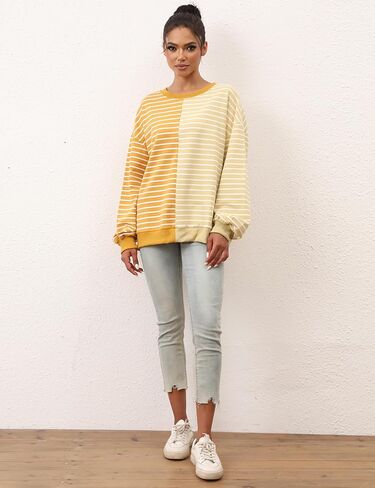 Women Oversized Striped Color Block Sweatshirts Y2K Crewneck Long Sleeve Pullover Tops Casual Loose Preppy Fall Shirts in Kuwait