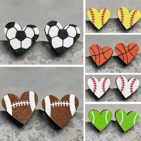 Heart Ball Sports Stud Earrings Ball Game Heart Shaped Basketball Volleyball Baseball American Football Stud Earrings for Women in Saudi Arabia