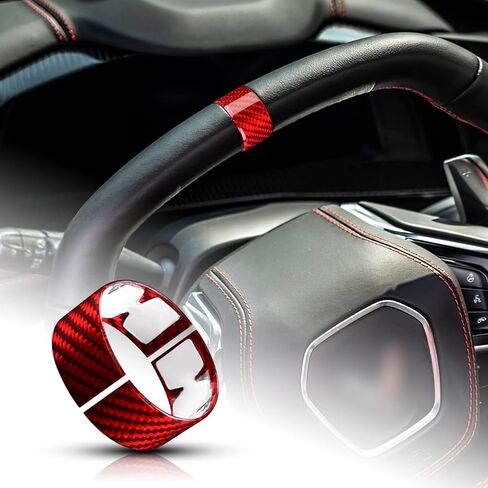 AIRSPEED for C8 Steering Wheel Circle Cover Sticker Real Carbon Fiber Steering Wheel Round Decorative Trim for Corvette C8 2020 2021 2022, Red in Saudi Arabia