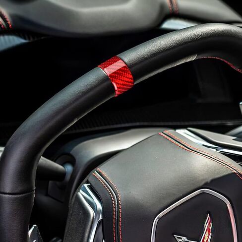 AIRSPEED for C8 Steering Wheel Circle Cover Sticker Real Carbon Fiber Steering Wheel Round Decorative Trim for Corvette C8 2020 2021 2022, Red in Saudi Arabia