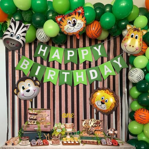 Green Happy Birthday Banner,Greenery Theme Birthday Party,Happy Birthday Sign Bunting Banner,Happy Birthday Garland for Women Men Birthday Hanging Jungle Party Decorations Supplies in Kuwait