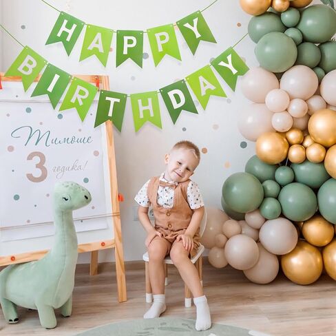 Green Happy Birthday Banner,Greenery Theme Birthday Party,Happy Birthday Sign Bunting Banner,Happy Birthday Garland for Women Men Birthday Hanging Jungle Party Decorations Supplies in Kuwait