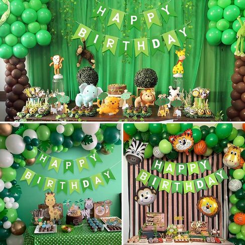 Green Happy Birthday Banner,Greenery Theme Birthday Party,Happy Birthday Sign Bunting Banner,Happy Birthday Garland for Women Men Birthday Hanging Jungle Party Decorations Supplies in Kuwait