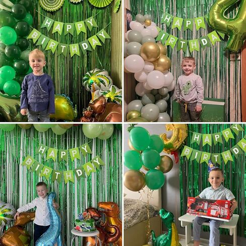 Green Happy Birthday Banner,Greenery Theme Birthday Party,Happy Birthday Sign Bunting Banner,Happy Birthday Garland for Women Men Birthday Hanging Jungle Party Decorations Supplies in Kuwait