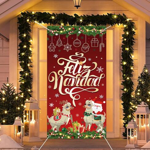 6x2.9Ft Feliz Navidad Banner, Feliz Navidad Decorations Door Cover, Feliz Navidad Sign for Christmas Xmas Winter Holiday, Feliz Navidad Decorations for Home tineit in Saudi Arabia