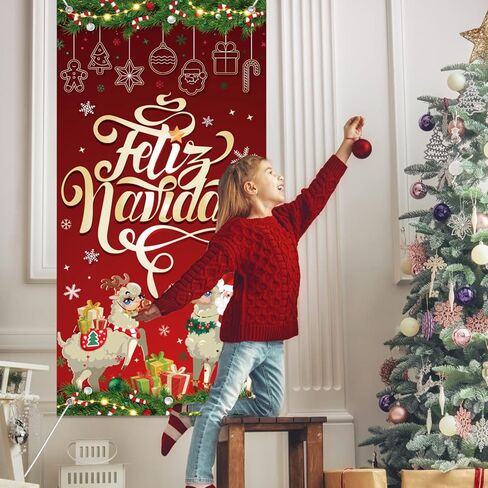 6x2.9Ft Feliz Navidad Banner, Feliz Navidad Decorations Door Cover, Feliz Navidad Sign for Christmas Xmas Winter Holiday, Feliz Navidad Decorations for Home tineit in Saudi Arabia