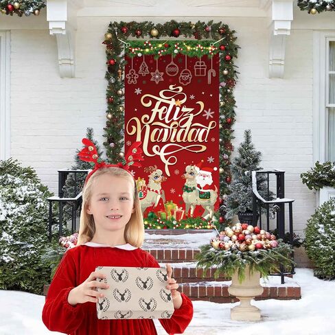 6x2.9Ft Feliz Navidad Banner, Feliz Navidad Decorations Door Cover, Feliz Navidad Sign for Christmas Xmas Winter Holiday, Feliz Navidad Decorations for Home tineit in Saudi Arabia