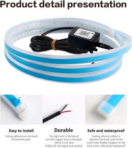 شريط إضاءة LED من Rsept، دليل غطاء المحرك، شريط إضاءة زخرفي أثناء النهار والجري، شريط إضاءة لغطاء السيارة، شريط إضاءة LED مرن مقاوم للماء 12 فولت (أبيض، 70 بوصة) in Saudi Arabia