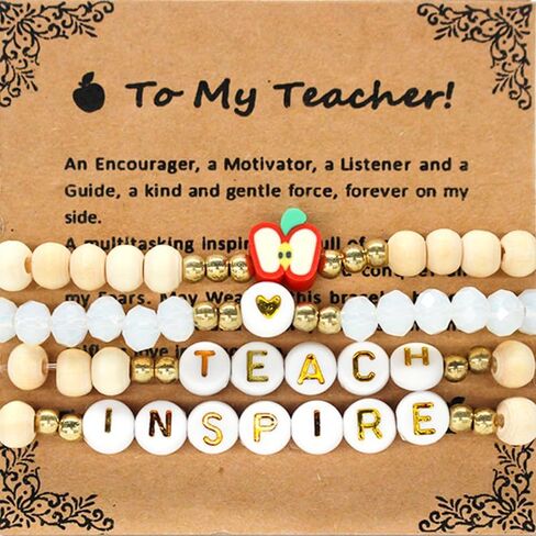 Beaded Bracelet for Women Handmade Wood Beaded Teacher Appreciation Bracelets Teach Inspire Beaded Teacher Bracelets for Women in Saudi Arabia