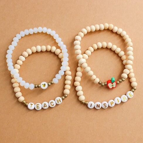 Beaded Bracelet for Women Handmade Wood Beaded Teacher Appreciation Bracelets Teach Inspire Beaded Teacher Bracelets for Women in Saudi Arabia