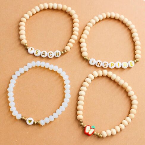Beaded Bracelet for Women Handmade Wood Beaded Teacher Appreciation Bracelets Teach Inspire Beaded Teacher Bracelets for Women in Saudi Arabia