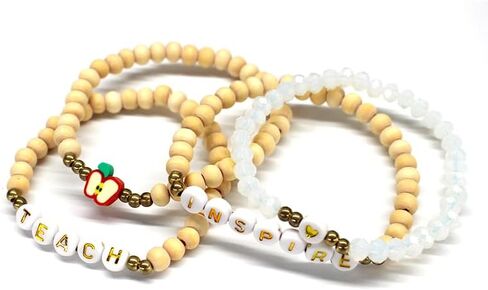 Beaded Bracelet for Women Handmade Wood Beaded Teacher Appreciation Bracelets Teach Inspire Beaded Teacher Bracelets for Women in Saudi Arabia