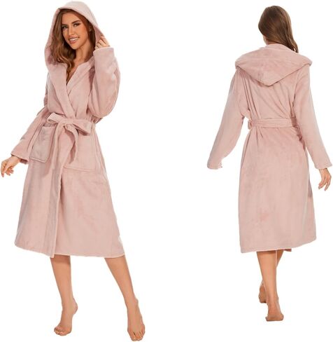 Polyester Hooded Bathrobe for Women – Soft, Warm, Comfortable Robe with Pockets, Perfect for Relaxing or Gifting in Saudi Arabia