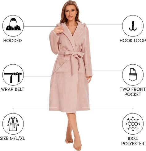 Polyester Hooded Bathrobe for Women – Soft, Warm, Comfortable Robe with Pockets, Perfect for Relaxing or Gifting in Saudi Arabia