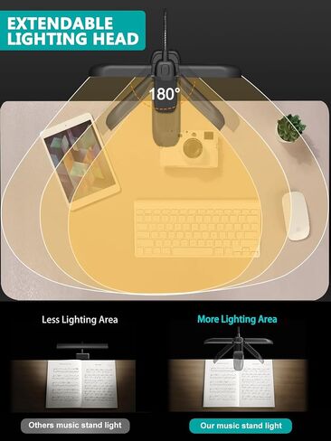 Vekkia Folding Music Stand Light, Portable 42 LED Rechargeable Super Bright Clip On Piano Lamp,Professional 5 Brightness×3 Color Temperature, Perfect for Grand Piano, Book Reading in Kuwait