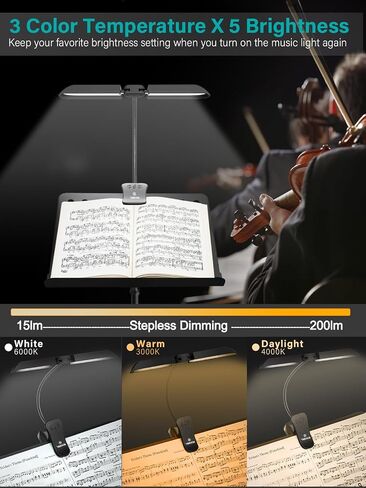 Vekkia Folding Music Stand Light, Portable 42 LED Rechargeable Super Bright Clip On Piano Lamp,Professional 5 Brightness×3 Color Temperature, Perfect for Grand Piano, Book Reading in Kuwait