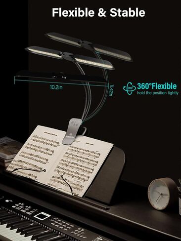 Vekkia Folding Music Stand Light, Portable 42 LED Rechargeable Super Bright Clip On Piano Lamp,Professional 5 Brightness×3 Color Temperature, Perfect for Grand Piano, Book Reading in Kuwait