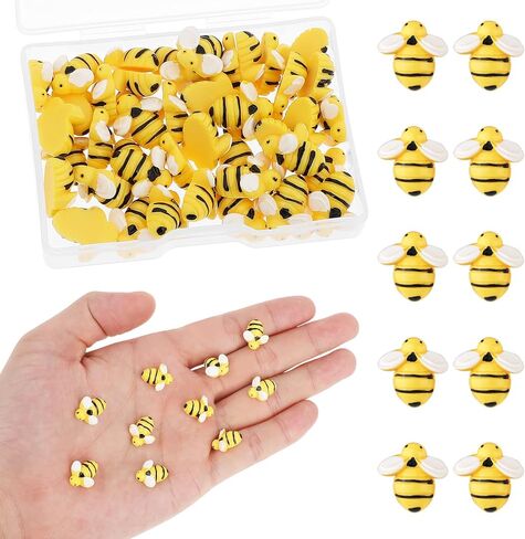 45Pcs Tiny Bees Craft Decoration Tiny Resin Bees Decors Bee Shaped Craft Embellishment Garden Bee Decors Flatback Bee Shaped Embellishment Honey Resin Bee with Box for DIY Craft Party Home Decor in Saudi Arabia
