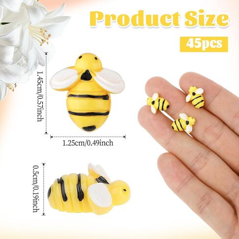 45Pcs Tiny Bees Craft Decoration Tiny Resin Bees Decors Bee Shaped Craft Embellishment Garden Bee Decors Flatback Bee Shaped Embellishment Honey Resin Bee with Box for DIY Craft Party Home Decor in Saudi Arabia