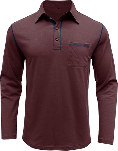 Men's Long Sleeve Polo Shirts, Casual Business Cotton Blend Thermal Button Down Golf Shirt with Pocket in Saudi Arabia