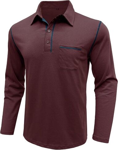 Men's Long Sleeve Polo Shirts, Casual Business Cotton Blend Thermal Button Down Golf Shirt with Pocket in Saudi Arabia