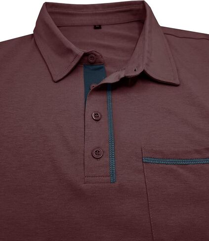 Men's Long Sleeve Polo Shirts, Casual Business Cotton Blend Thermal Button Down Golf Shirt with Pocket in Saudi Arabia