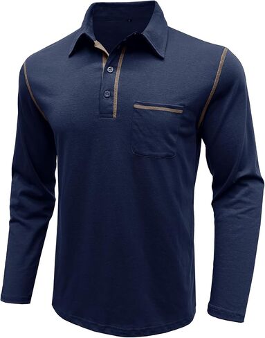 Men's Long Sleeve Polo Shirts, Casual Business Cotton Blend Thermal Button Down Golf Shirt with Pocket in Saudi Arabia