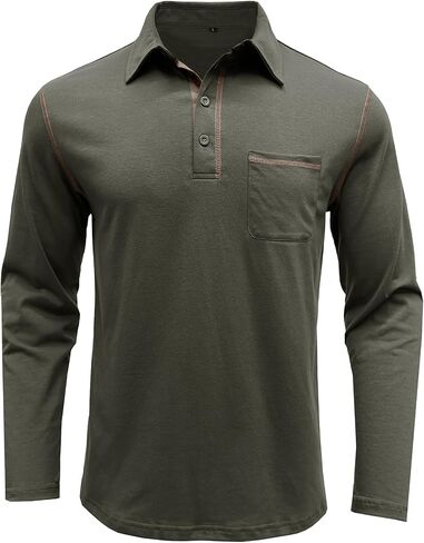 Men's Long Sleeve Polo Shirts, Casual Business Cotton Blend Thermal Button Down Golf Shirt with Pocket in Saudi Arabia