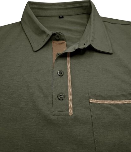 Men's Long Sleeve Polo Shirts, Casual Business Cotton Blend Thermal Button Down Golf Shirt with Pocket in Saudi Arabia