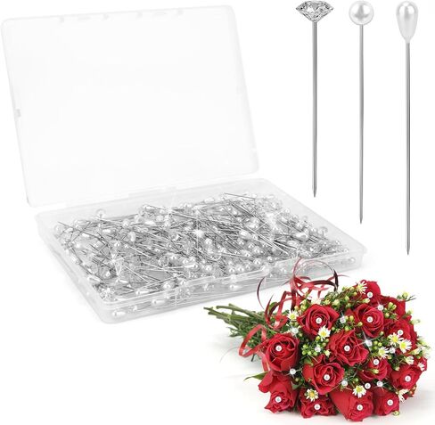 300 Pcs Bouquet Pins Flower Pin,3 Styles Pearl Head Pins,Diamond Pins for Bouquets,Bouquet Pins,Crystal Head Corsage Pins for Jewelry,Making Sewing,Wedding Floral Decorations and DIY Crafts in Saudi Arabia