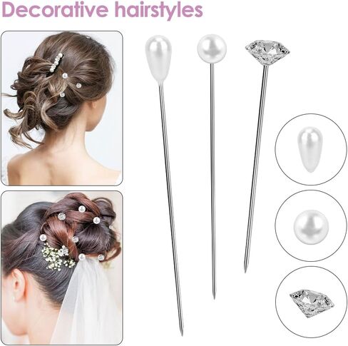300 Pcs Bouquet Pins Flower Pin,3 Styles Pearl Head Pins,Diamond Pins for Bouquets,Bouquet Pins,Crystal Head Corsage Pins for Jewelry,Making Sewing,Wedding Floral Decorations and DIY Crafts in Saudi Arabia