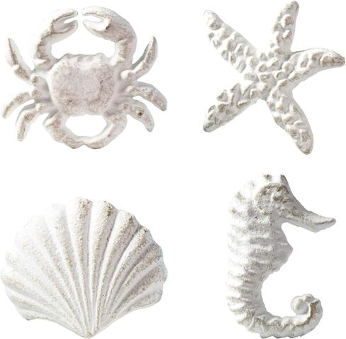 MechWares-Retro Marine Style Cast Iron Drawer Handle-Kitchen Cabinet Wardrobe Closet Hardware-Pattern of Hippocampus|Starfish|Crab|Scallop(4, Blue) in Kuwait