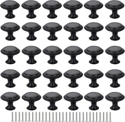 Cabinet Knobs, 30 PCS 30mm Dresser Knobs, Premium Drawer Knobs, Metal Furniture Handles, Black Zinc Door Knobs for Closet- 1-1/6 Inch Diameter Round Drawer Pulls Kitchen Knob Hardware with Screws DIY in Saudi Arabia