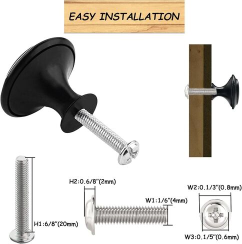 Cabinet Knobs, 30 PCS 30mm Dresser Knobs, Premium Drawer Knobs, Metal Furniture Handles, Black Zinc Door Knobs for Closet- 1-1/6 Inch Diameter Round Drawer Pulls Kitchen Knob Hardware with Screws DIY in Saudi Arabia