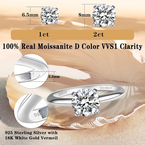 1/2CT Moissanite Solitaire Rings for Women D Color VVS1 Clarity Round Created Diamond and 925 Sterling Silver with 18K White Gold Vermeil Size 5-10 in Saudi Arabia